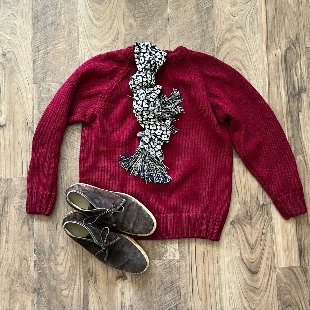 Woolovers Burgundy Wool Sweater SMALL Mens